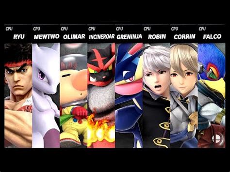 Ryu VS Mewtwo VS Olimar VS Incineroar VS Greninja VS Robin VS Corrin VS