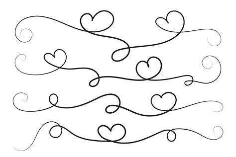 Filigree Curly Calligraphic Heart Fancy Line Flourishes Swirls Hearts