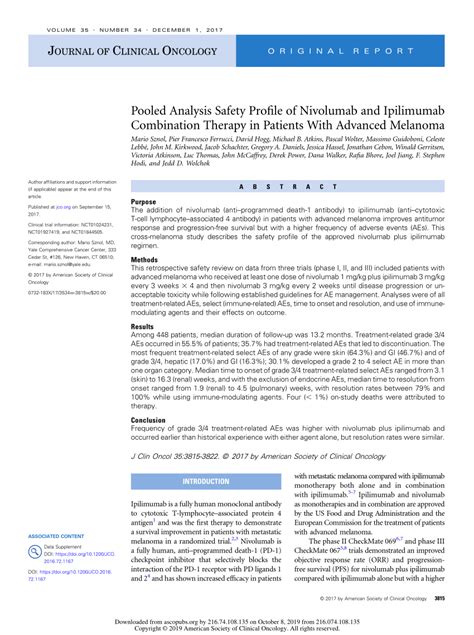 Pdf Pooled Analysis Safety Profile Of Nivolumab And Ipilimumab