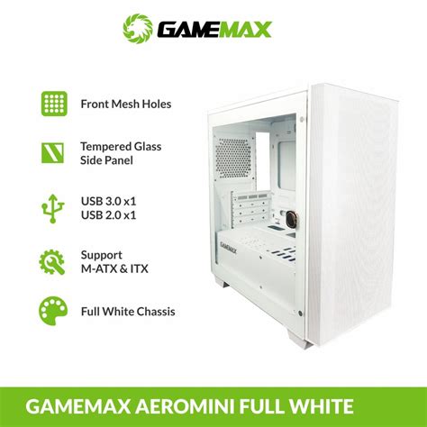 Jual Gamemax Aero Mini White Tempered Glass Gaming Micro Atx Case