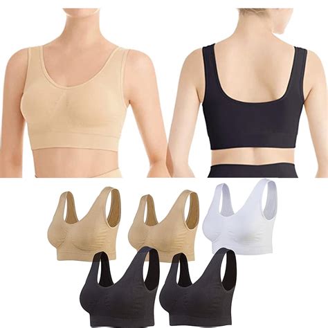 Tofotl 5 Pack Seamless Sports Bra Wirefree Yoga Bra With Removable Pads For Women