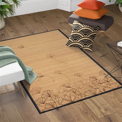 Bamboo Mat Flowers In The Wind Design In Black Custom Bamboo Carpet