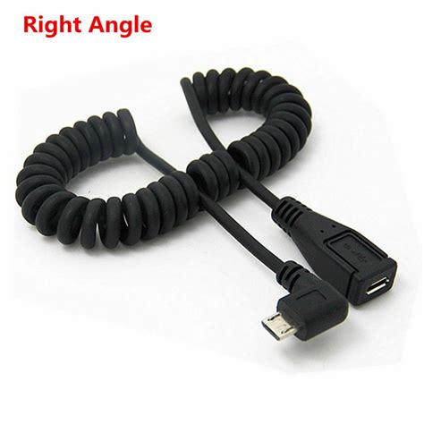 Micro Usb B 5 Pin Angled Male To Female Spiral Coiled Data Extension Cable Lead Ebay