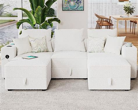 Papajet Sectional Sofa 90 Inch Modular Sectional Sofa With 2 Usb Ports And Cup Holders 5 Seats U