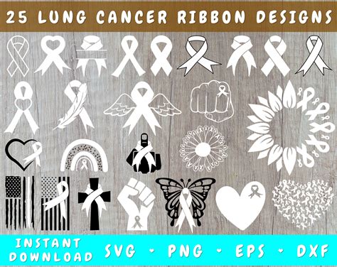 Lung Cancer Ribbon SVG Bundle, 25 Designs, Lungs Cancer Clipart By ...