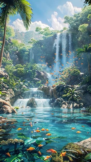 Premium Photo Tropical Paradise Lush Oasis With Cascading Waterfalls