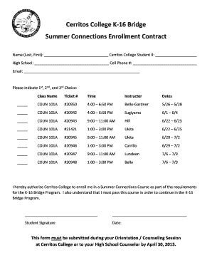 Fillable Online Cerritos College K 16 Bridge Summer Connections