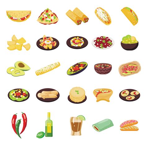 Iconos De Comida Mexicana Establecen Vector De Dibujos Animados Tacos