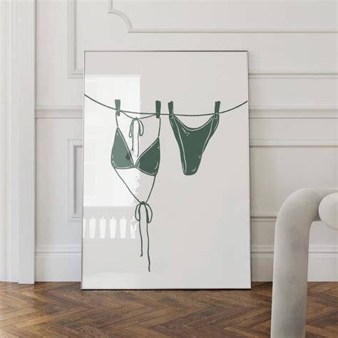Modroom Bikini Print Beachy Wall Art Coastal Aesthetic Poster Summer Print Bikini On Clothesline