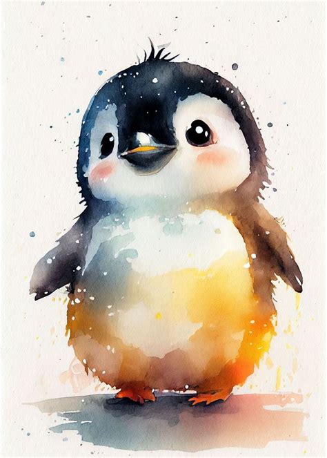 Penguin Watercolor Poster Picture Metal Print Paint By DecoyDesign