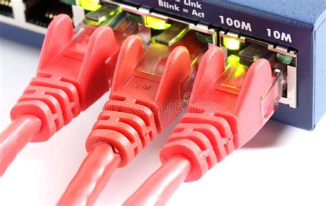 Network Switch Router with Three Red Cables Stock Photo - Image of ...