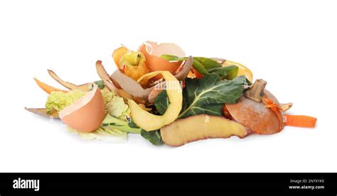 Pile Of Organic Waste For Composting On White Background Stock Photo