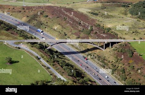 Aerial View Of The Famous Scammonden Bridge Over The M62 Motorway Uk