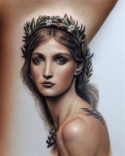 Realism Tattoo Sketch Of A Beautiful Greek Goddess Stable Diffusion