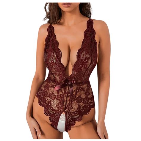 Xhjun Women S Teddy Lingerie Bodysuit Set Lace Sheer Open Crotch One