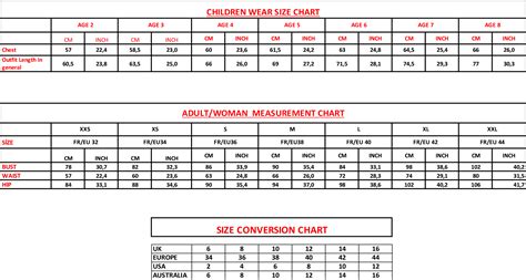 Size Chart General Sorci And Fofa