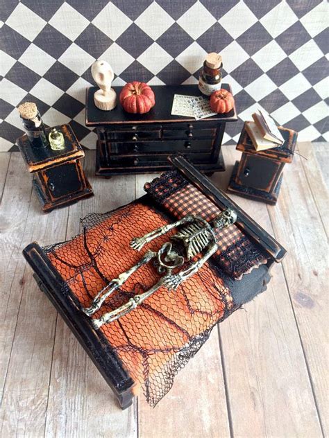 Miniature Halloween Furniture Dollhouse Bedroom Set Haunted Etsy In