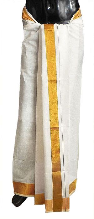 Off White Cotton Kerala Lungi With Gorgeous Golden Border