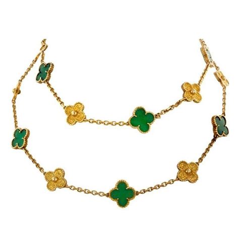 Vintage Alhambra Jade Collection Necklace 20 Motifs 18k Gold For Sale