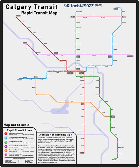 I made a fantasy CTrain/LRT map with a self imposed budget of 20 ...