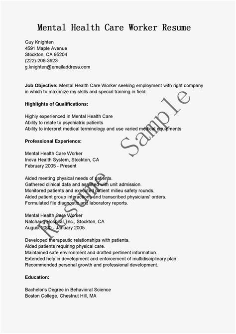 Resume Samples Mental Health Care Worker Resume Sample