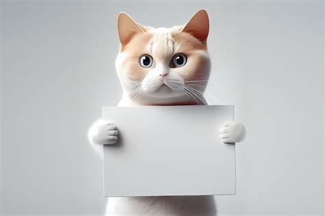 Premium Photo Cartoon Cat Holding A Blank Sign 3d Rendering