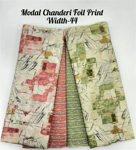 Rayon Cotton Modal Chanderi Foil Print Fabric Floral Multicolour At