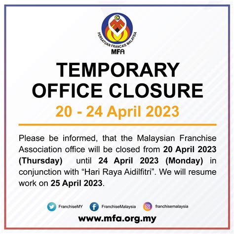 TEMPORARY OFFICE CLOSURE – Malaysian Franchise Association