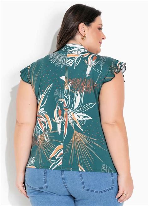 Marguerite Blusa Folhas Amarra O E Babado Plus Size Plus Size