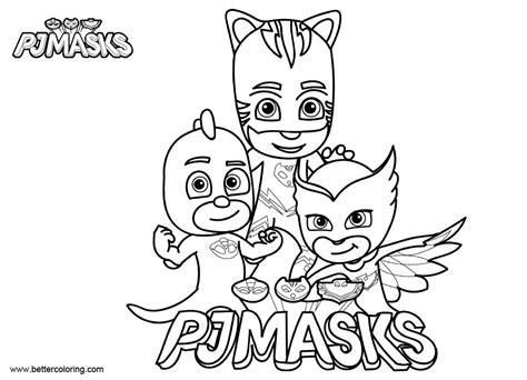 Pj Mask Characters Coloring Pages Clipart Black And White Free