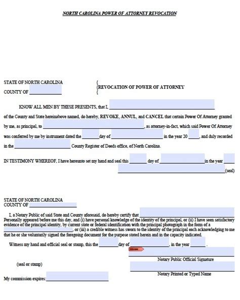 Free Revocation for Power of Attorney North Carolina Form – PDF