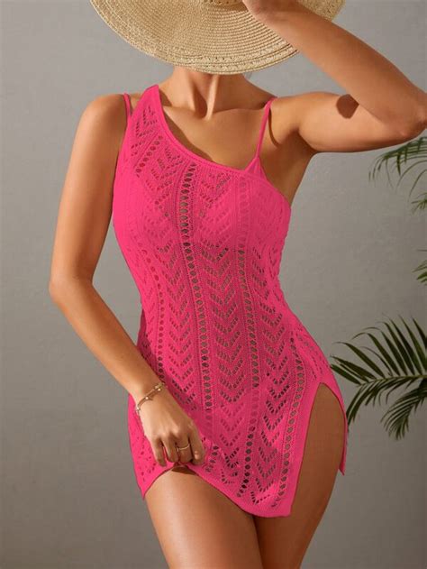 Hollow Out Split Thigh One Shoulder Cover Up Dress Without Bikini