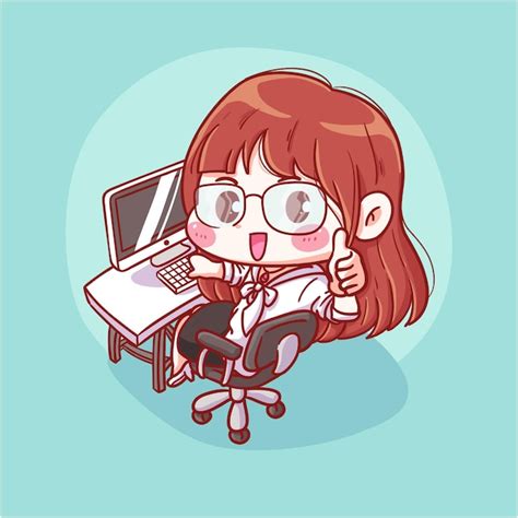 Premium Vector Cute And Kawaii Girl Working On Desk Manga Chibi