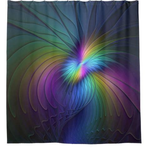 Colorful With Blue Modern Abstract Fractal Art Shower Curtain Zazzle