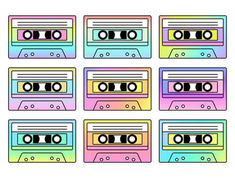 Vintage Cassette Tape Retro Mixtape Disco Dance Audio Cassette Colorful Gradients Isolated