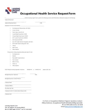 Fillable Online Occupational Health Authorization And New Business Form