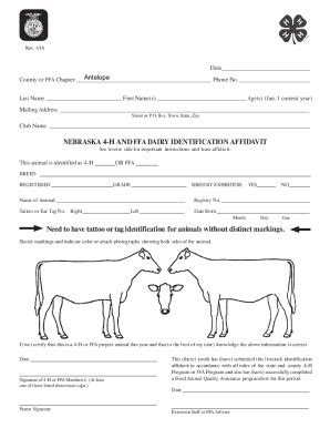 Fillable Online Extension Unl Nebraska 4 H And FFA DAIRY IDENTIFICATION