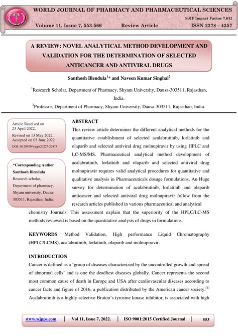 Pdf A Review Novel Analytical Method Development And Validation For The Determination Of