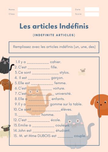 Les Articles Indéfinis Définis Et Démonstratif Teaching Resources