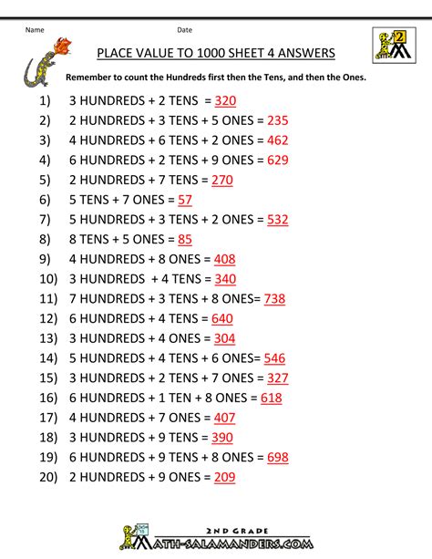 Math Place Value Worksheets To Hundreds