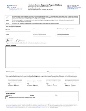 Fillable Online Program Withdrawal Form Shared Ontariotechu Ca Fax