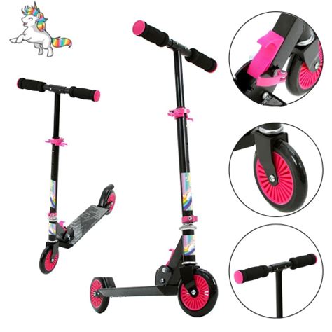 Patinete Unicórnio Rosa e Preto Feminino 2 Rodas Ajustável Dm Toys em