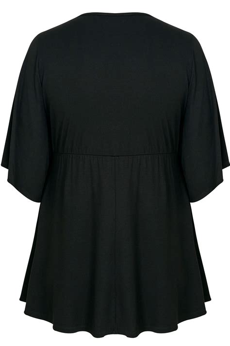 Black Kimono Sleeve Wrap Top Plus Size 16 To 36