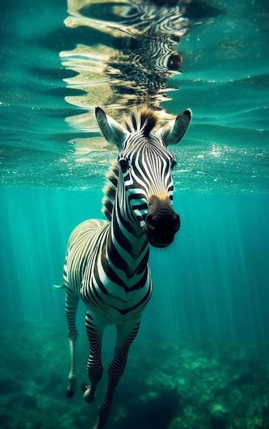 Premium Ai Image Zebra In The Water Looking At The Camera With Its