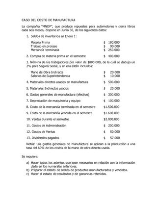 Caso Estado Del Costos De Manufactura Pdf