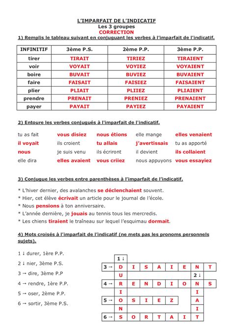 L Imparfait De L Indicatif Les 3 Groupes Exercices 1 AlloSchool