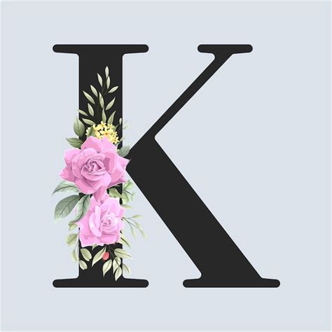 Alfabeto Floral Letras K Con Flores Y Hojas Rosas Vector Premium