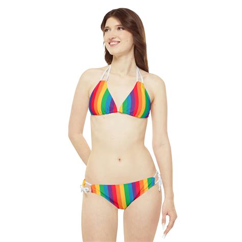 Strappy Bikini Set Bright Rainbow Bikini Bathing Suit Gay Pride Pride LGBTQ Rainbow LGBT