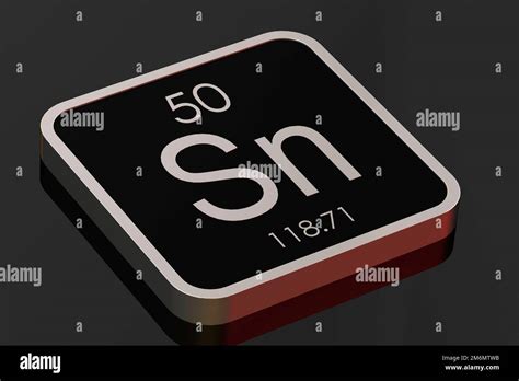 Tin Element From Periodic Table On Black Square Block Stock Photo Alamy