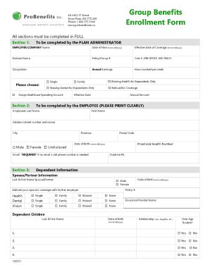 Fillable Online Benefits Enrollment Forms Form Templates Fax Email